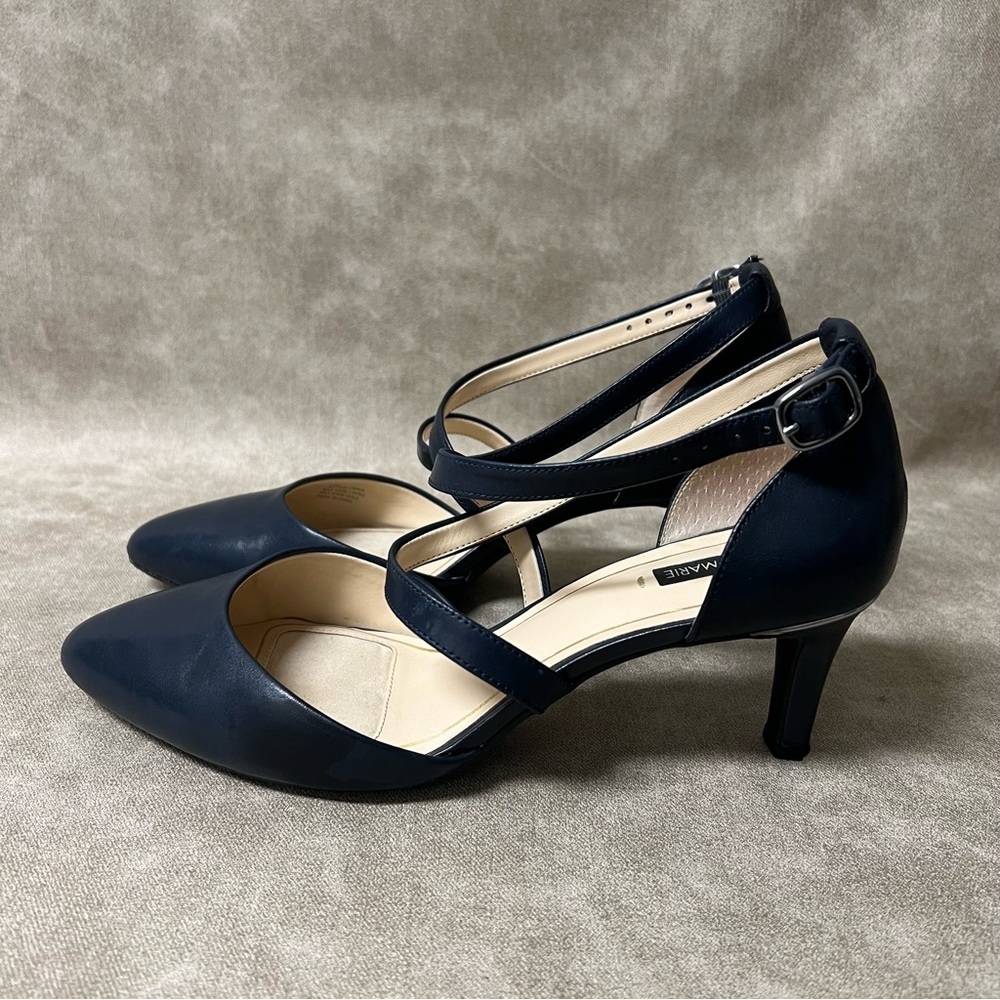 Alex Marie Navy Blue Pointed Pumps with Cross Over Straps Size  8.5M - Picture 5 of 7